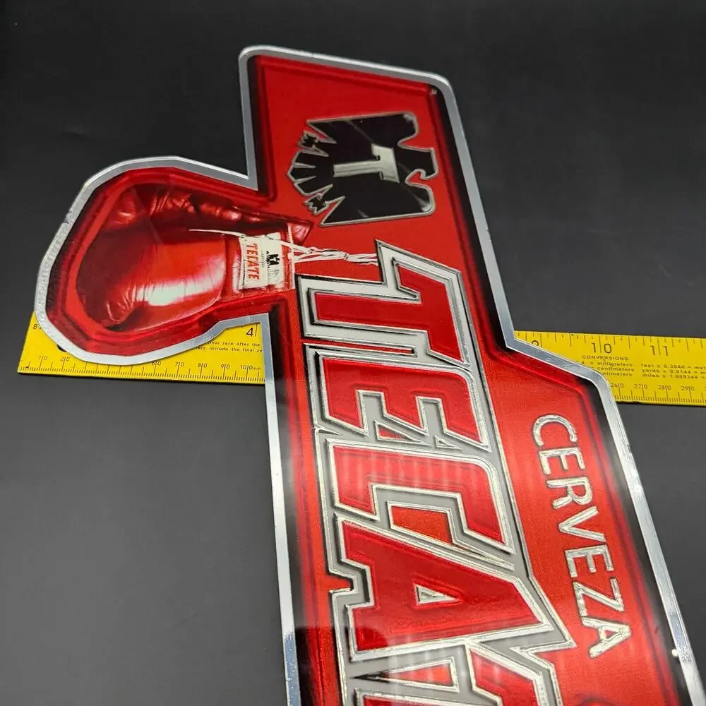 Tecate Cerveza Beer Advertising Sign Boxing Glove Bar Decor 17” Red Black Silver